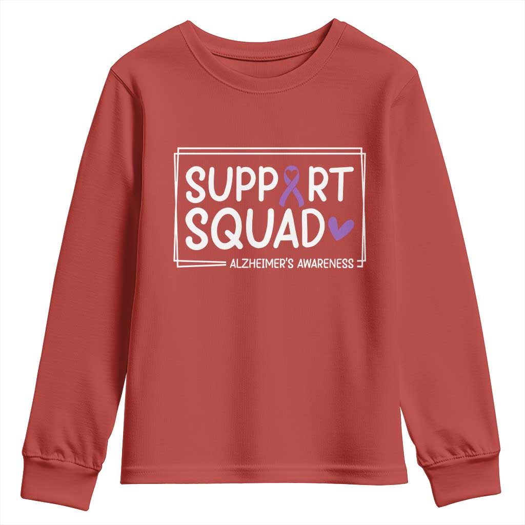 Support Squad Alzheimers Youth Sweatshirt Purple Ribbon Hope Strength Love