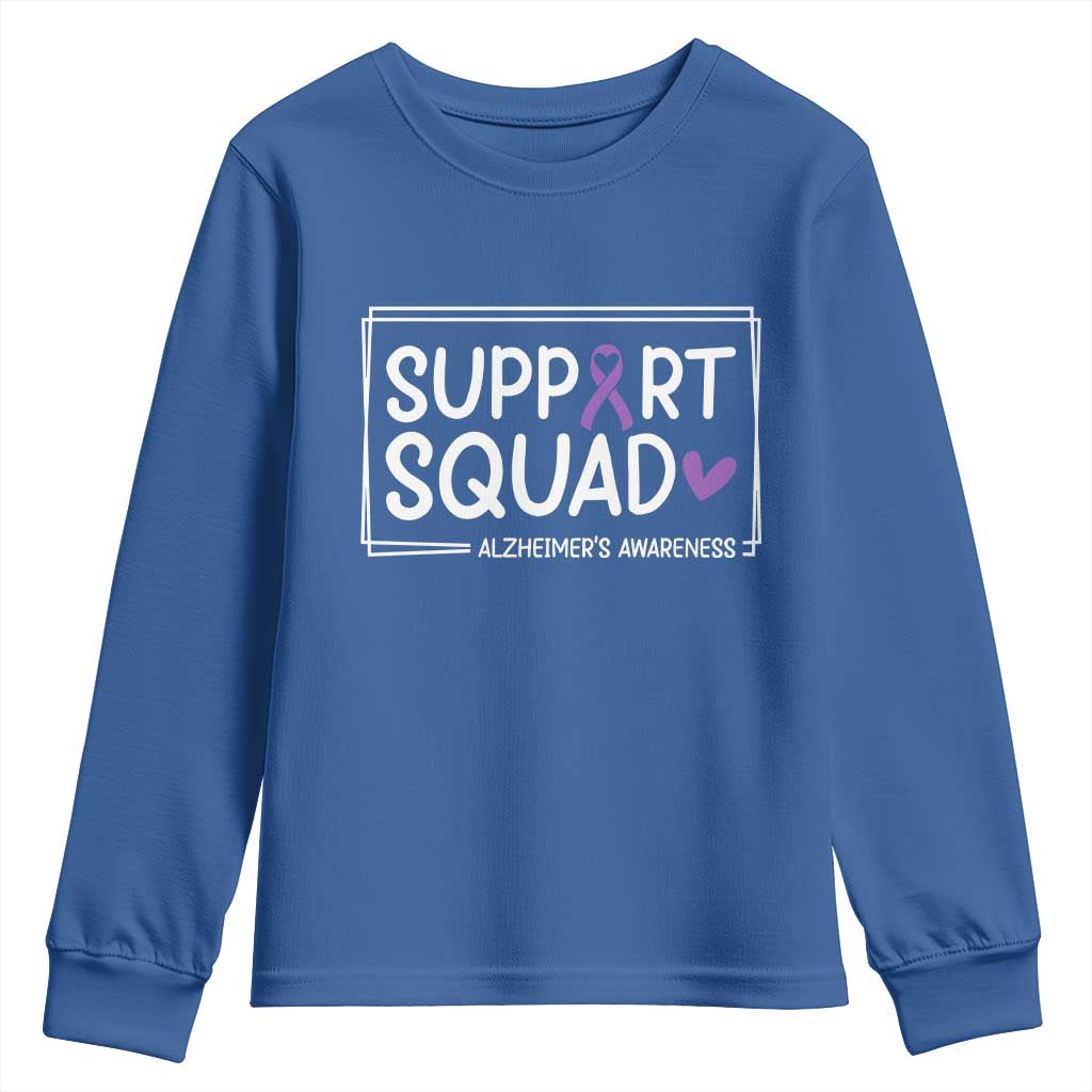 Support Squad Alzheimers Youth Sweatshirt Purple Ribbon Hope Strength Love
