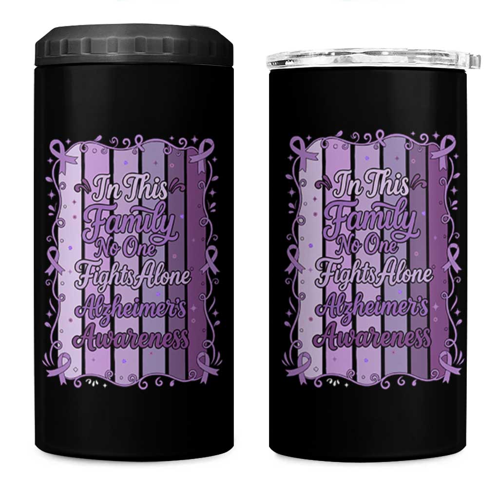 Purple Ribbon Alzheimers Caregiver Squad Gift 4 in 1 Can Cooler Tumbler In This Family We Support Together
