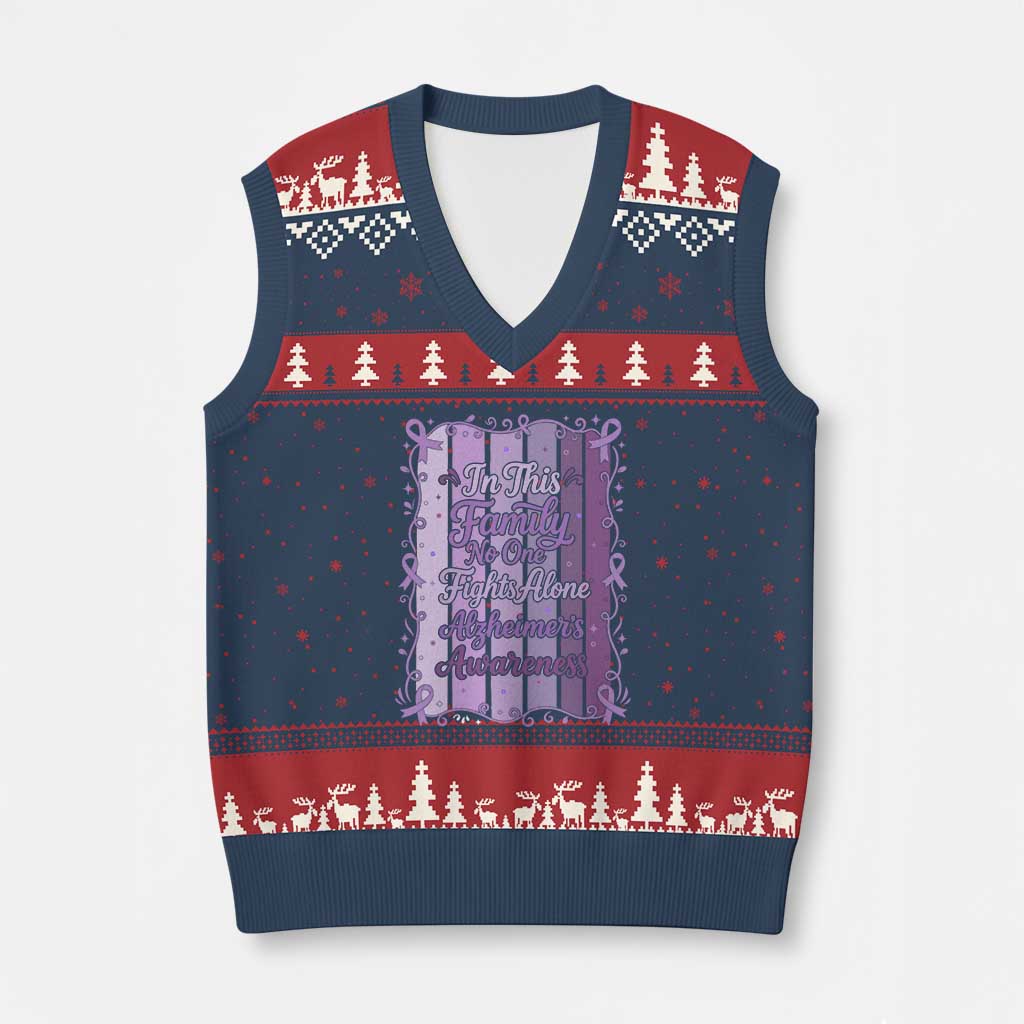 Purple Ribbon Alzheimers Caregiver Squad Gift V-Neck Knit Sweater Vest In This Family We Support Together