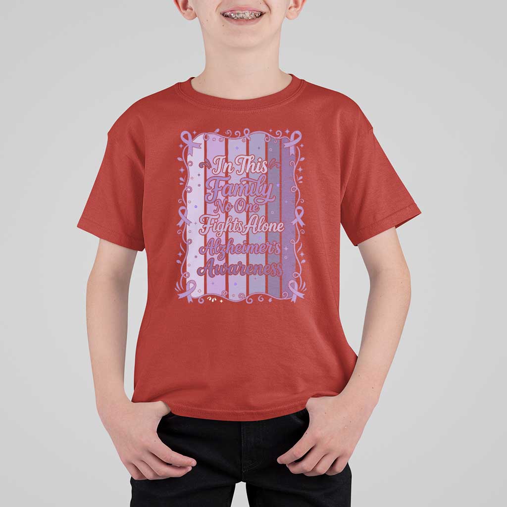 Purple Ribbon Alzheimers Caregiver Squad Gift T Shirt For Kid In This Family We Support Together