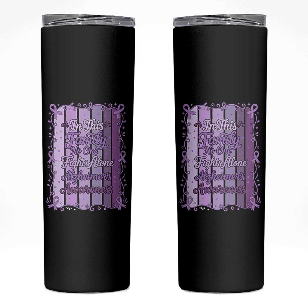 Purple Ribbon Alzheimers Caregiver Squad Gift Skinny Tumbler In This Family We Support Together