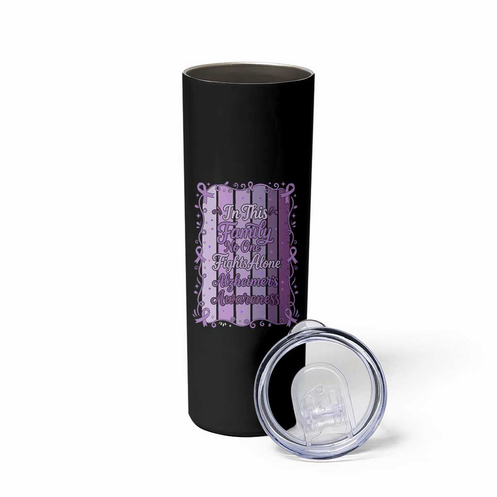 Purple Ribbon Alzheimers Caregiver Squad Gift Skinny Tumbler In This Family We Support Together