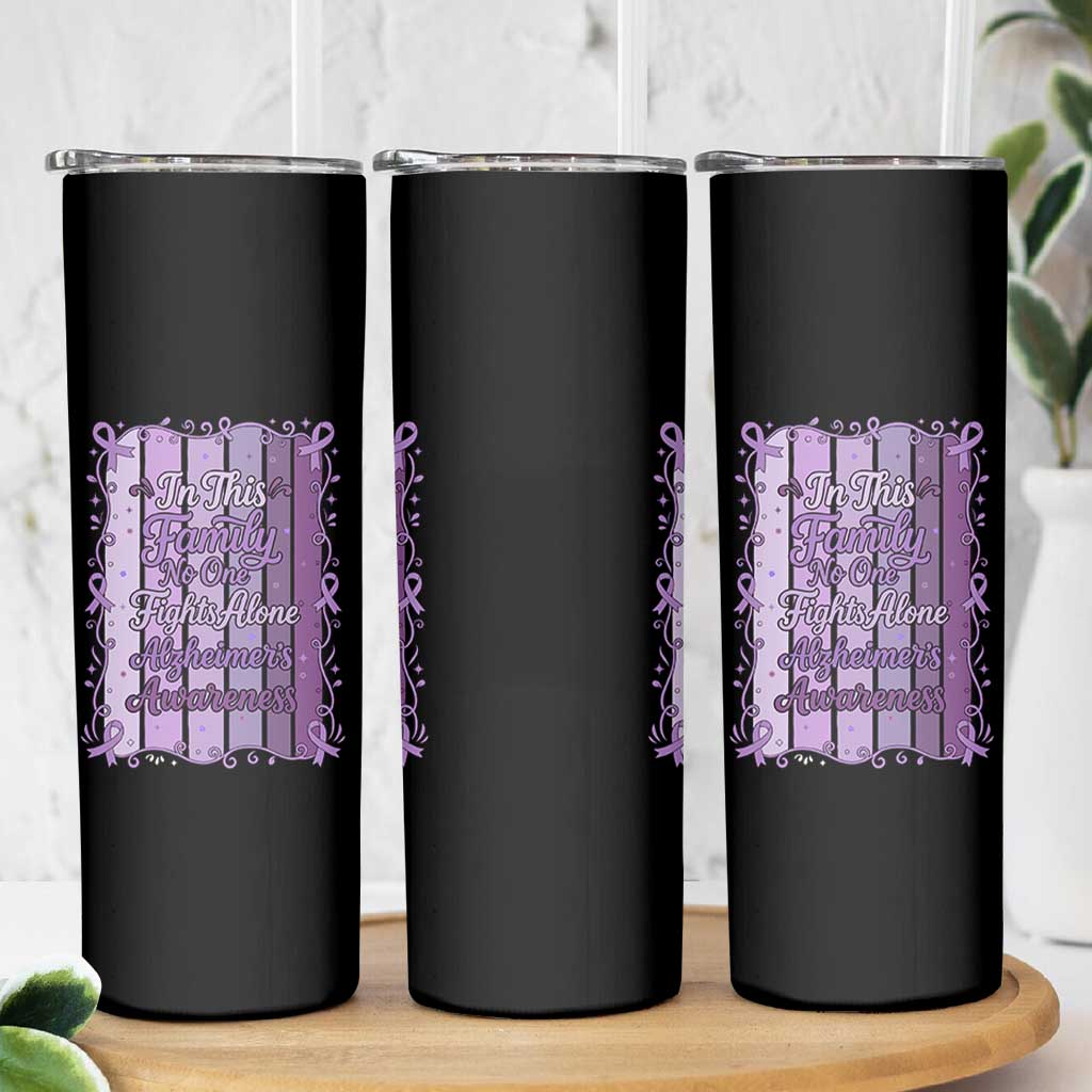 Purple Ribbon Alzheimers Caregiver Squad Gift Skinny Tumbler In This Family We Support Together
