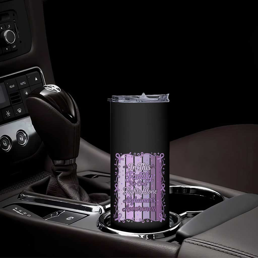 Purple Ribbon Alzheimers Caregiver Squad Gift Skinny Tumbler In This Family We Support Together