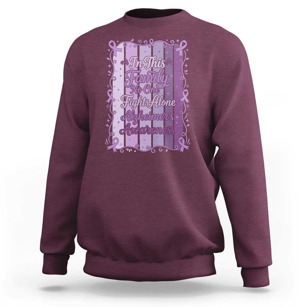 Purple Ribbon Alzheimers Caregiver Squad Gift Sweatshirt In This Family We Support Together