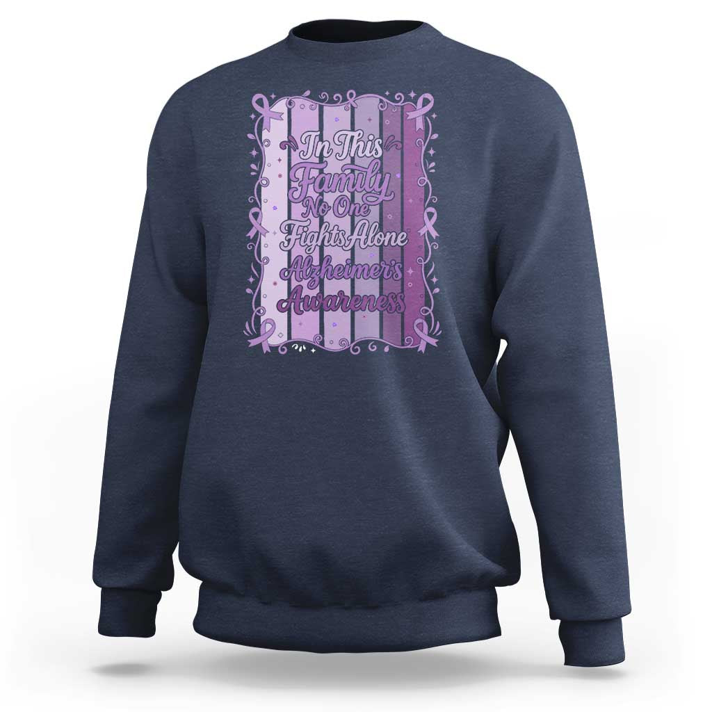 Purple Ribbon Alzheimers Caregiver Squad Gift Sweatshirt In This Family We Support Together