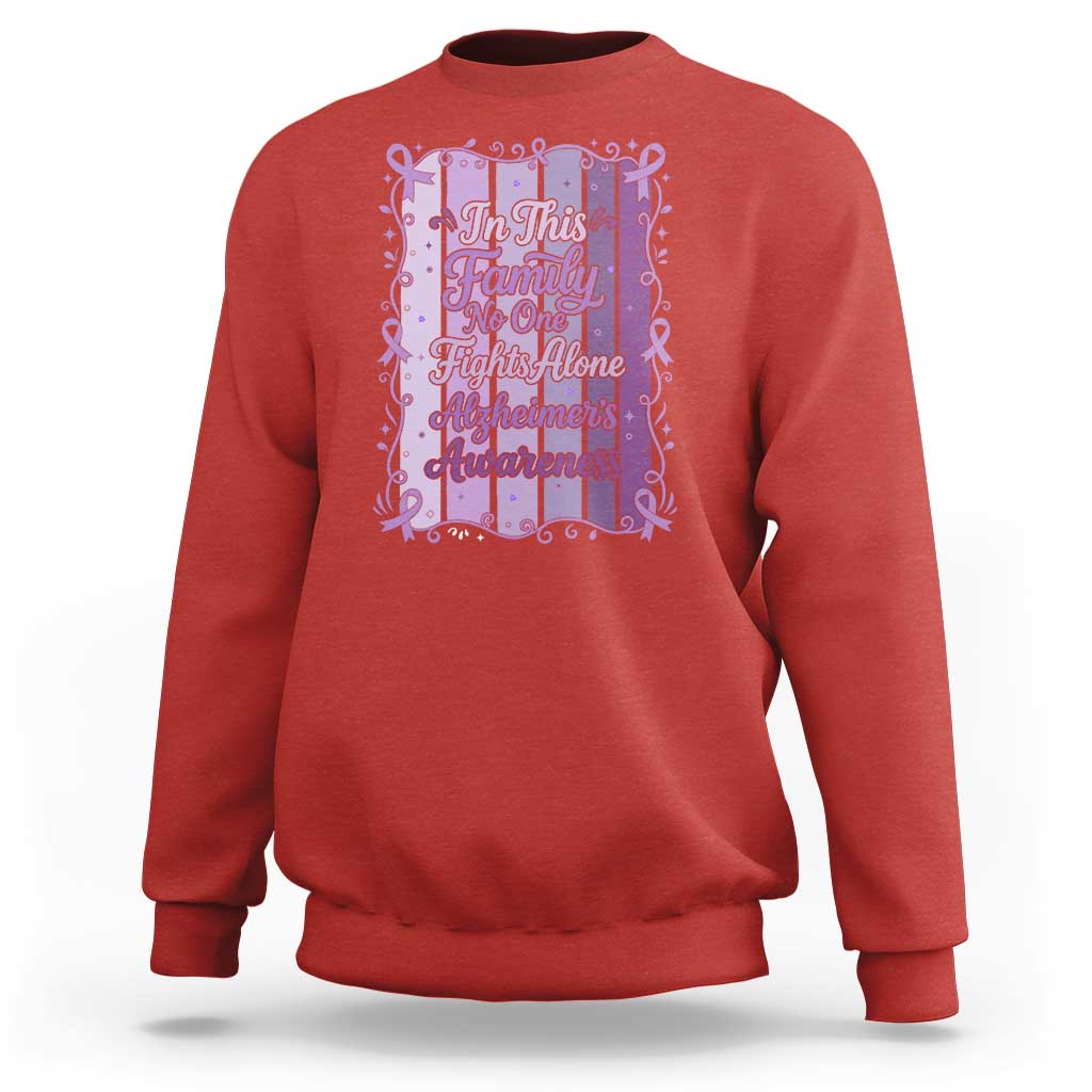 Purple Ribbon Alzheimers Caregiver Squad Gift Sweatshirt In This Family We Support Together