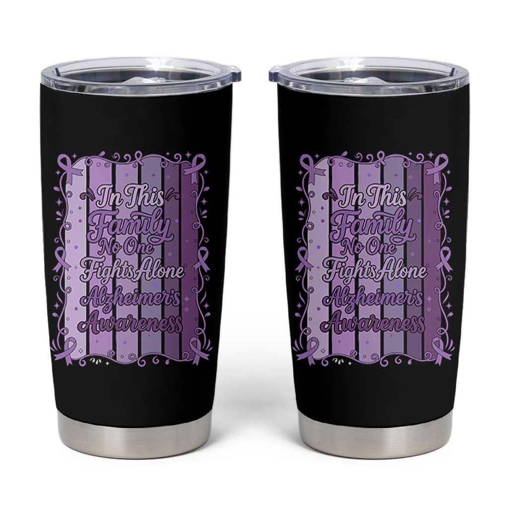 Purple Ribbon Alzheimers Caregiver Squad Gift Tumbler Cup In This Family We Support Together