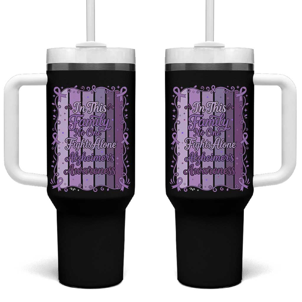 Purple Ribbon Alzheimers Caregiver Squad Gift Tumbler With Handle In This Family We Support Together