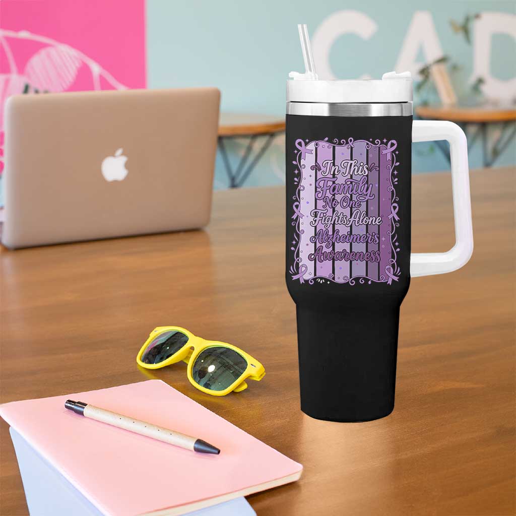Purple Ribbon Alzheimers Caregiver Squad Gift Tumbler With Handle In This Family We Support Together