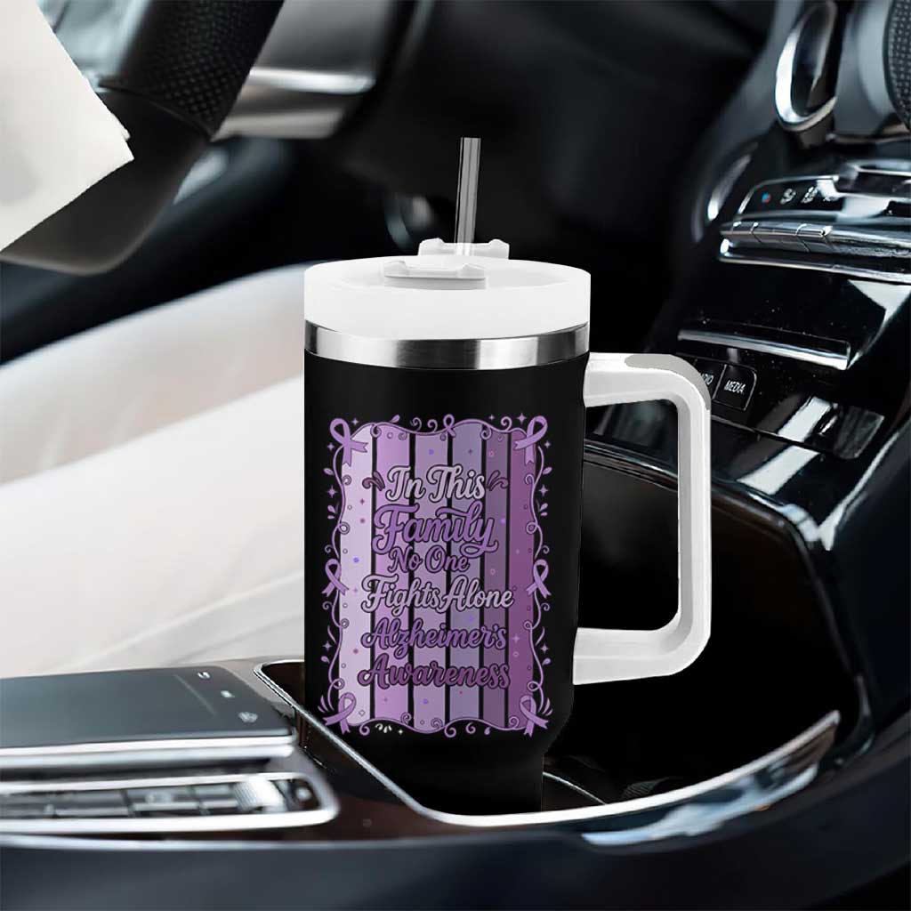 Purple Ribbon Alzheimers Caregiver Squad Gift Tumbler With Handle In This Family We Support Together