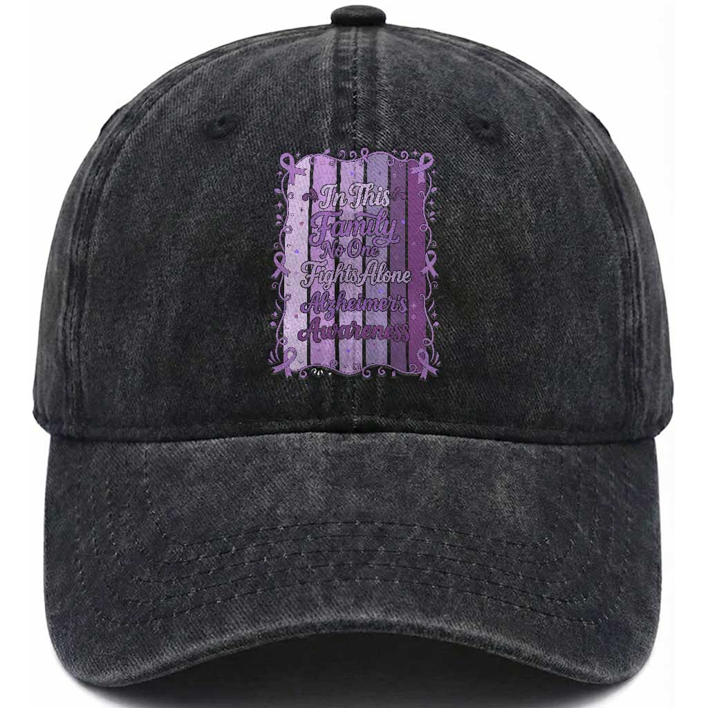 Purple Ribbon Alzheimers Caregiver Squad Gift Washed Cotton Baseball Cap In This Family We Support Together