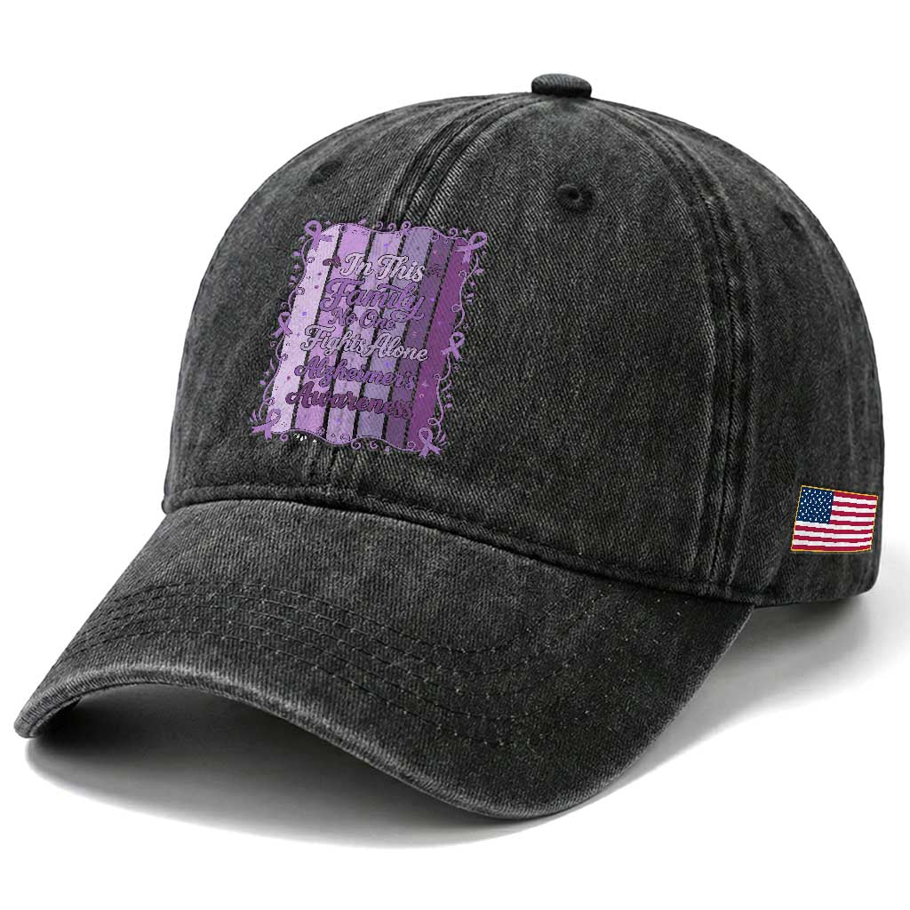Purple Ribbon Alzheimers Caregiver Squad Gift Washed Cotton Baseball Cap In This Family We Support Together