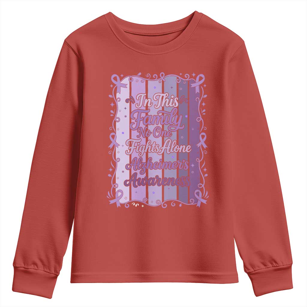 Purple Ribbon Alzheimers Caregiver Squad Gift Youth Sweatshirt In This Family We Support Together