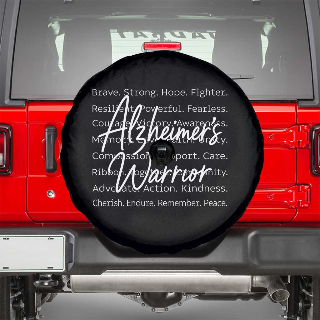 Alzheimers Warrior Purple Ribbon Support Word Cloud Typography Spare Tire Cover