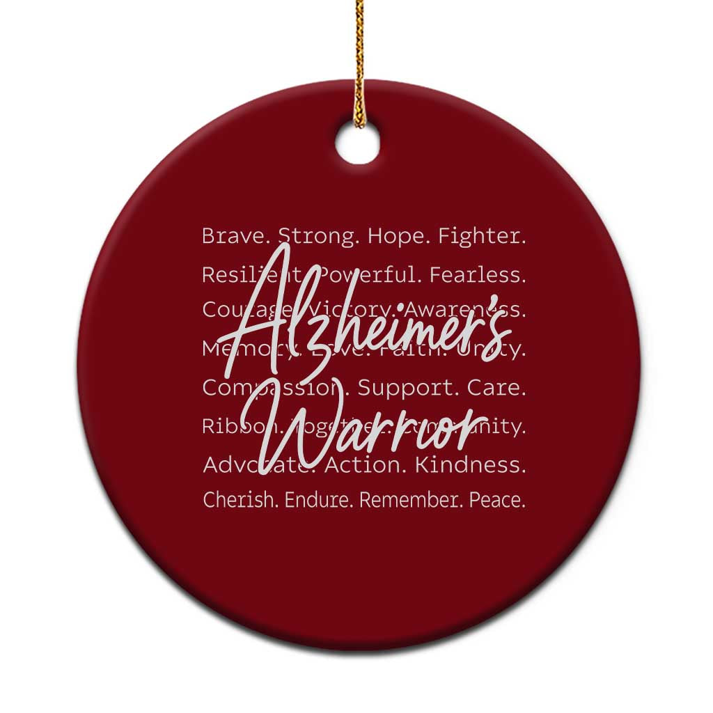 Alzheimers Warrior Purple Ribbon Support Word Cloud Typography Ceramic Ornament