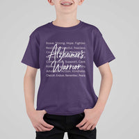 Alzheimers Warrior Purple Ribbon Support Word Cloud Typography T Shirt For Kid