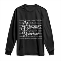 Alzheimers Warrior Purple Ribbon Support Word Cloud Typography Long Sleeve Shirt