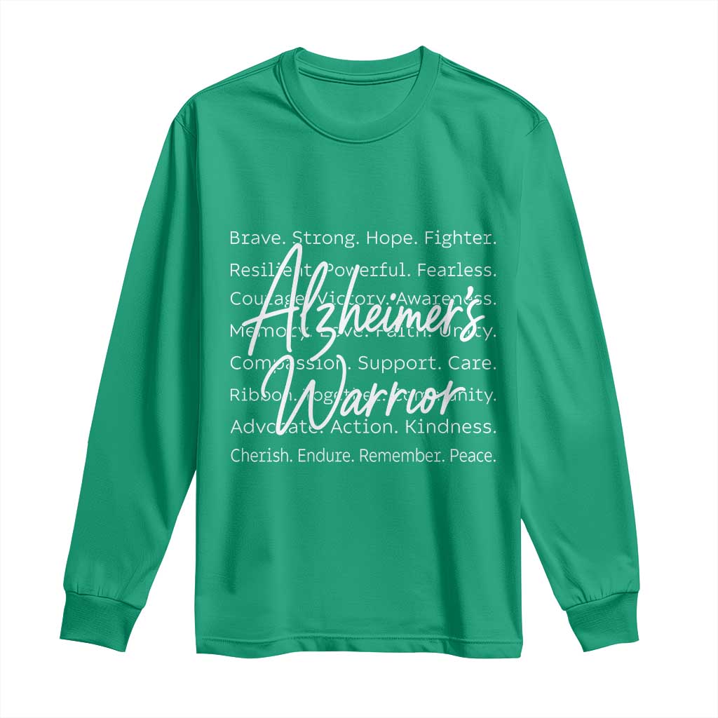 Alzheimers Warrior Purple Ribbon Support Word Cloud Typography Long Sleeve Shirt