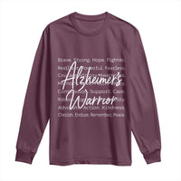 Alzheimers Warrior Purple Ribbon Support Word Cloud Typography Long Sleeve Shirt