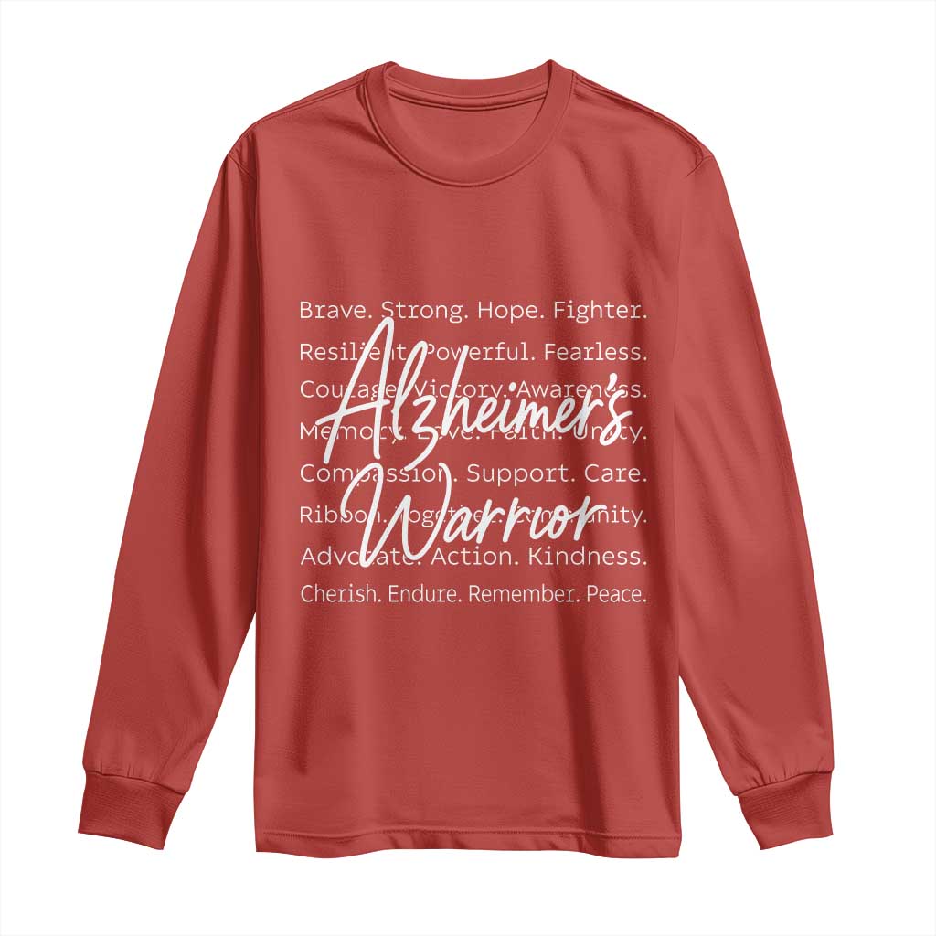 Alzheimers Warrior Purple Ribbon Support Word Cloud Typography Long Sleeve Shirt