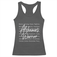 Alzheimers Warrior Purple Ribbon Support Word Cloud Typography Racerback Tank Top