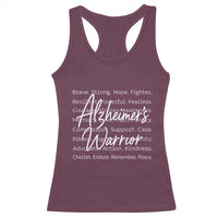 Alzheimers Warrior Purple Ribbon Support Word Cloud Typography Racerback Tank Top