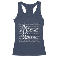 Alzheimers Warrior Purple Ribbon Support Word Cloud Typography Racerback Tank Top