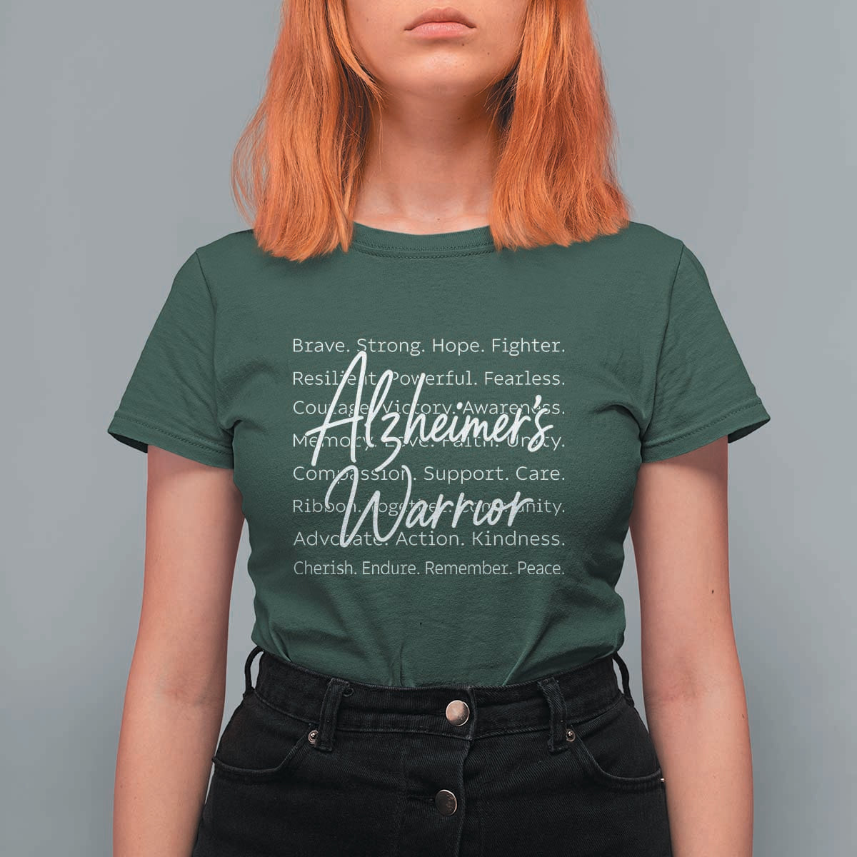 Alzheimers Warrior Purple Ribbon Support Word Cloud Typography T Shirt For Women