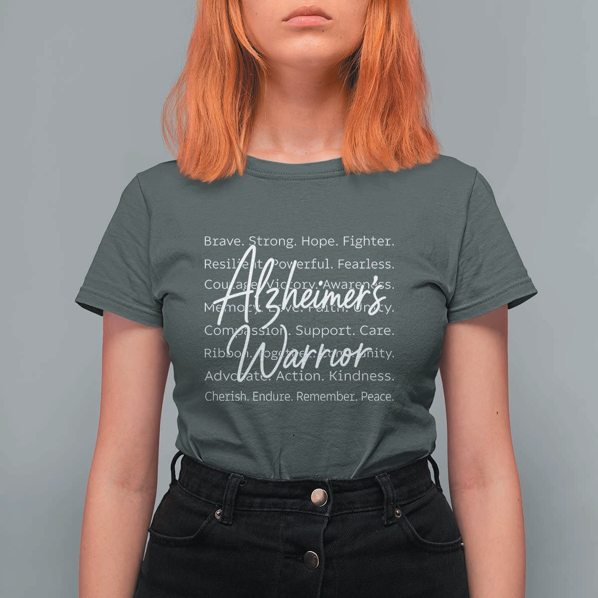 Alzheimers Warrior Purple Ribbon Support Word Cloud Typography T Shirt For Women