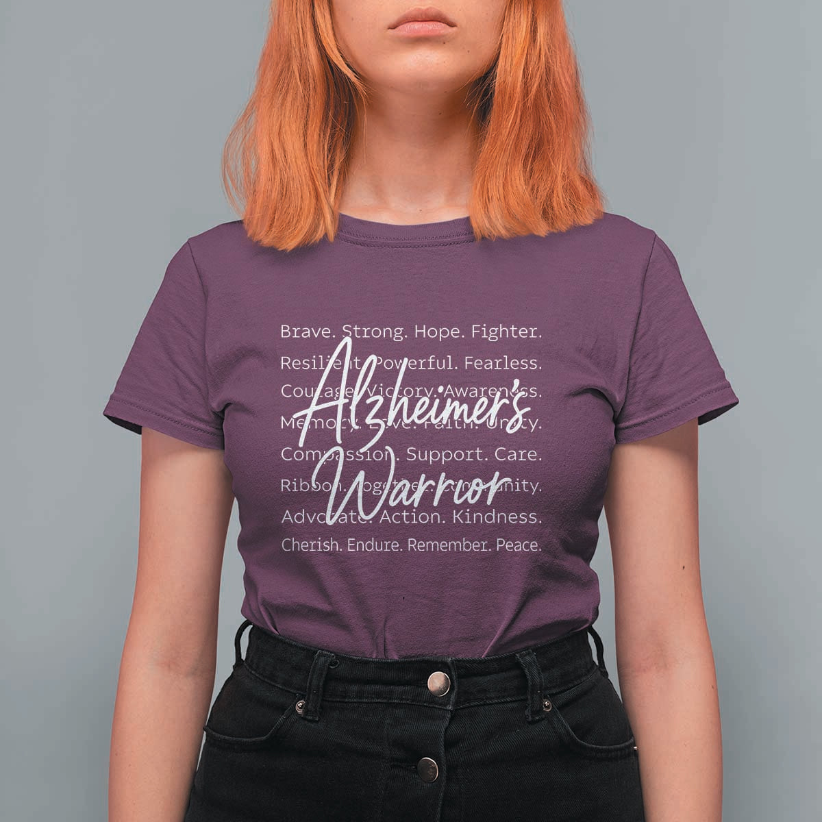 Alzheimers Warrior Purple Ribbon Support Word Cloud Typography T Shirt For Women