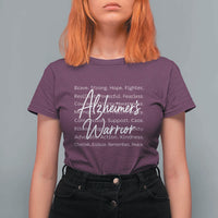 Alzheimers Warrior Purple Ribbon Support Word Cloud Typography T Shirt For Women