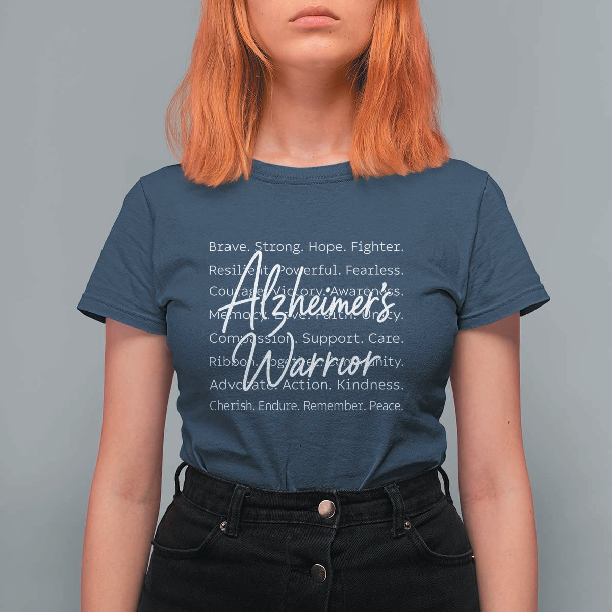 Alzheimers Warrior Purple Ribbon Support Word Cloud Typography T Shirt For Women