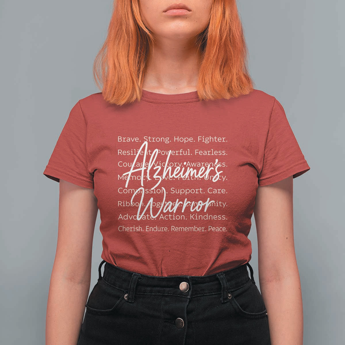 Alzheimers Warrior Purple Ribbon Support Word Cloud Typography T Shirt For Women