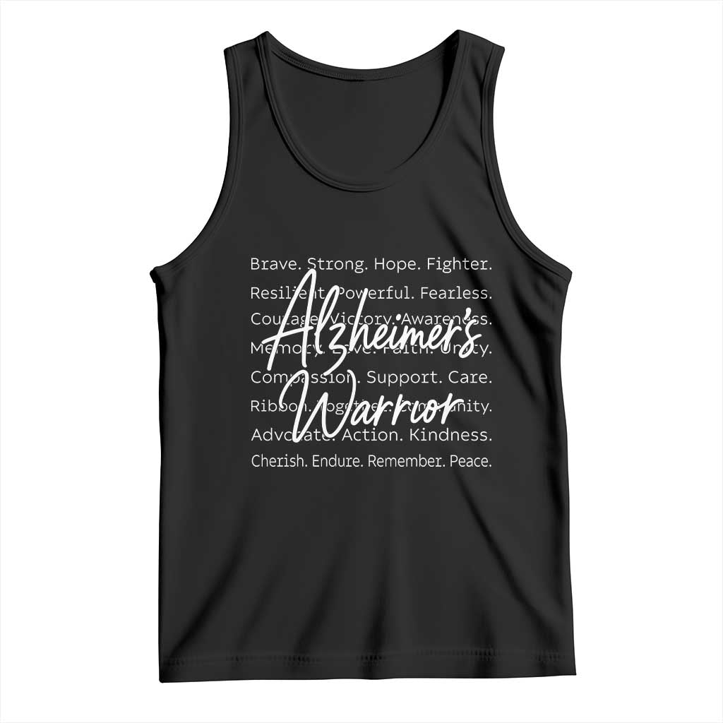 Alzheimers Warrior Purple Ribbon Support Word Cloud Typography Tank Top