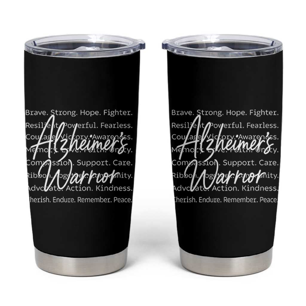 Alzheimers Warrior Purple Ribbon Support Word Cloud Typography Tumbler Cup