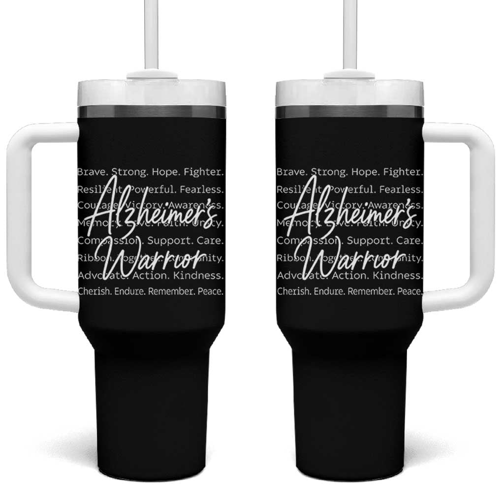 Alzheimers Warrior Purple Ribbon Support Word Cloud Typography Tumbler With Handle