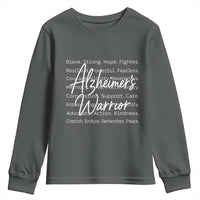 Alzheimers Warrior Purple Ribbon Support Word Cloud Typography Youth Sweatshirt