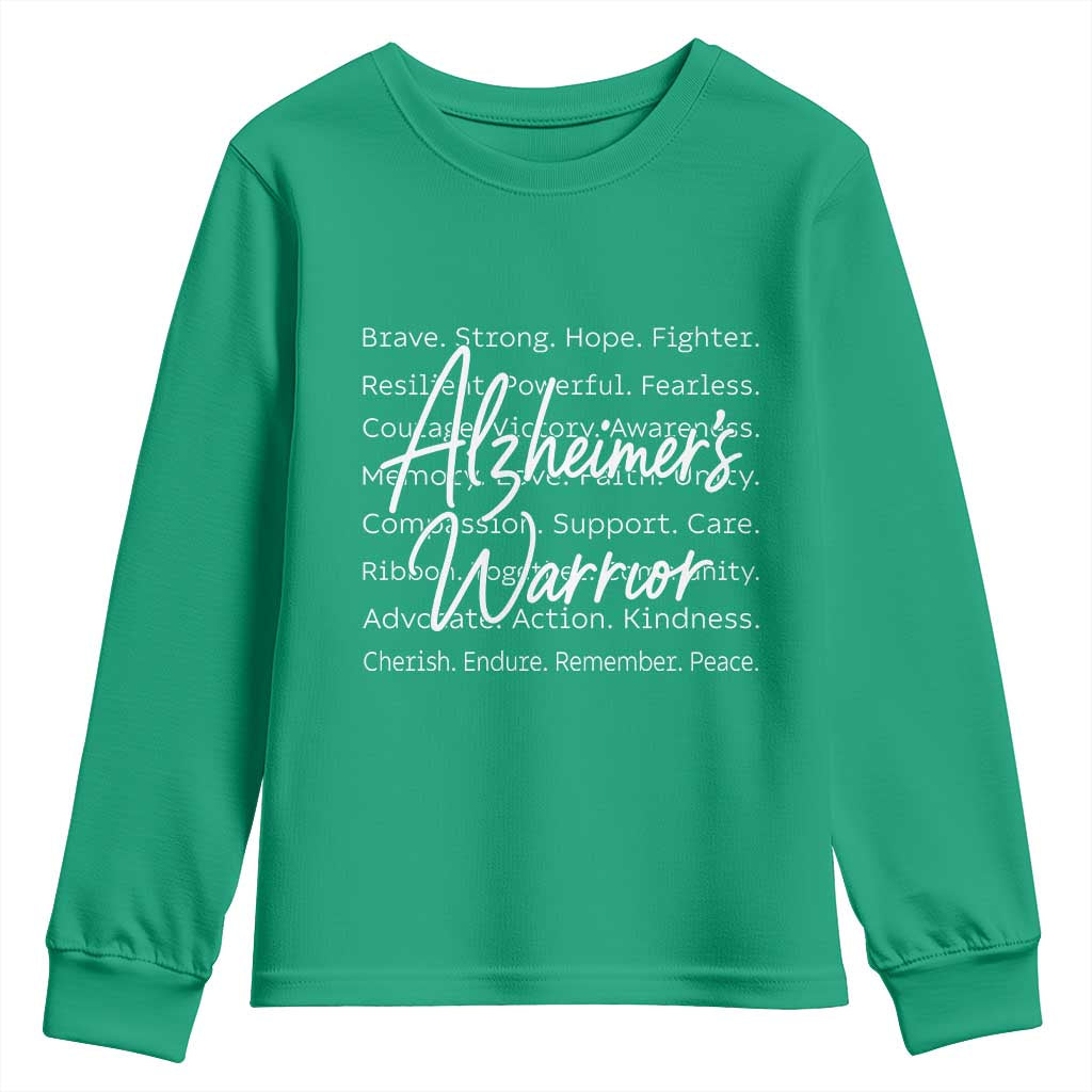 Alzheimers Warrior Purple Ribbon Support Word Cloud Typography Youth Sweatshirt