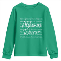 Alzheimers Warrior Purple Ribbon Support Word Cloud Typography Youth Sweatshirt