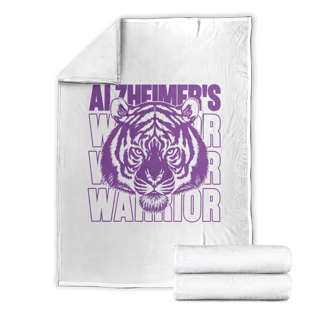 Alzheimer's Warrior Throw Blanket Purple Tiger Ribbon Support Graphic