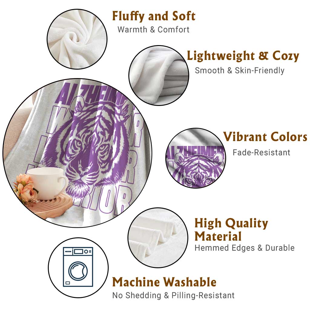 Alzheimer's Warrior Throw Blanket Purple Tiger Ribbon Support Graphic