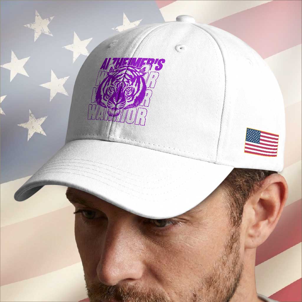 Alzheimer's Warrior Baseball Cap Purple Tiger Ribbon Support Graphic