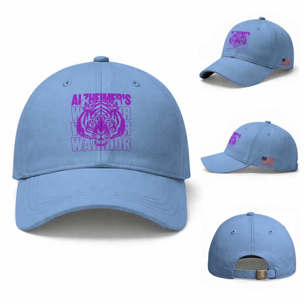 Alzheimer's Warrior Baseball Cap Purple Tiger Ribbon Support Graphic