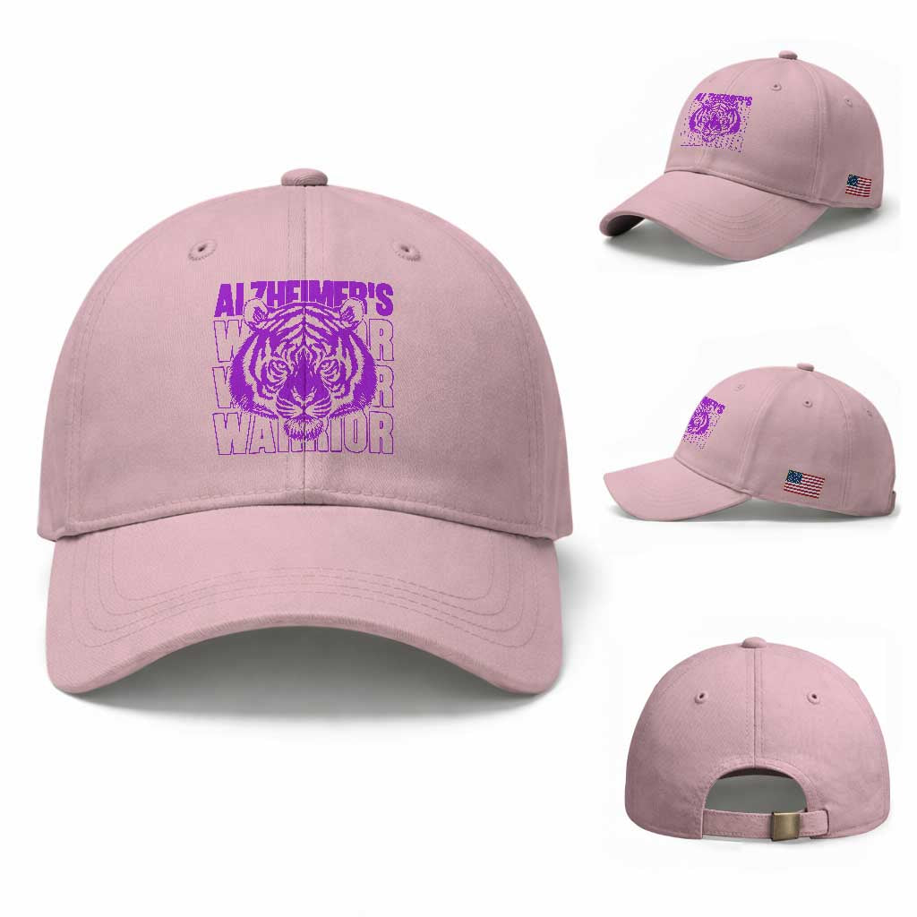 Alzheimer's Warrior Baseball Cap Purple Tiger Ribbon Support Graphic