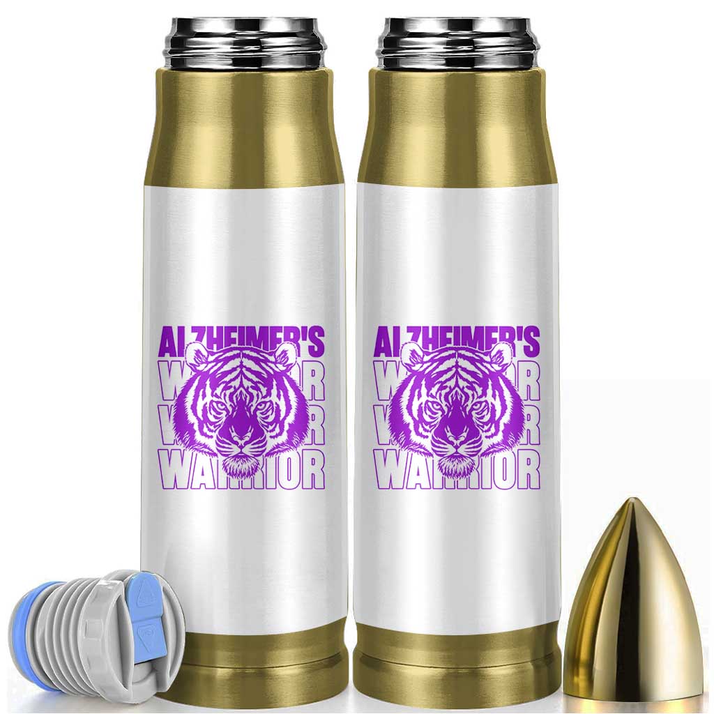 Alzheimer's Warrior Bullet Tumbler Purple Tiger Ribbon Support Graphic