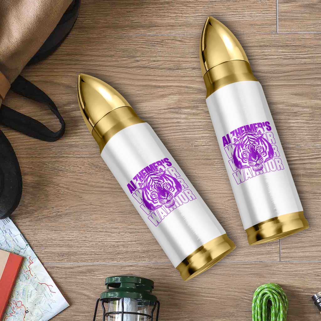 Alzheimer's Warrior Bullet Tumbler Purple Tiger Ribbon Support Graphic