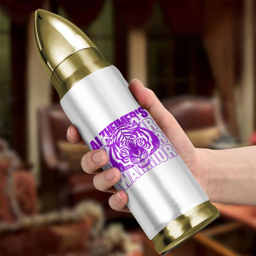 Alzheimer's Warrior Bullet Tumbler Purple Tiger Ribbon Support Graphic