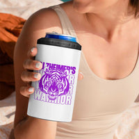 Alzheimer's Warrior 4 in 1 Can Cooler Tumbler Purple Tiger Ribbon Support Graphic
